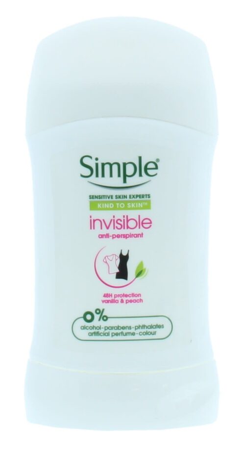 drugstoreonline.co.uk - Simple 40ML Antiperspirant Stick Invisible